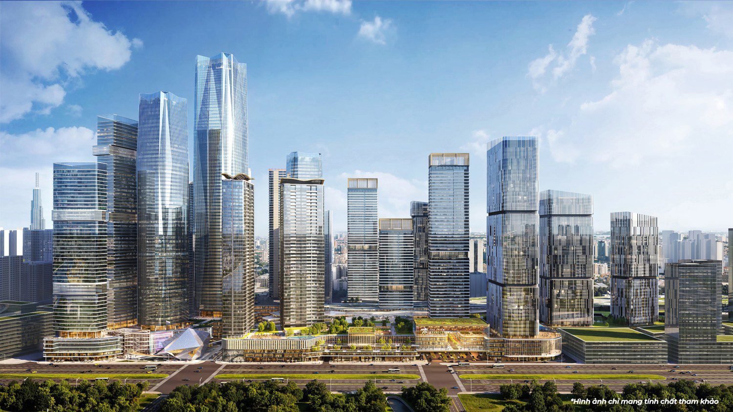 Hochhäuser im neuen Geschäftsviertel von Ho-Chi-Minh-Stadt — Illustration der geplanten Bebauung
