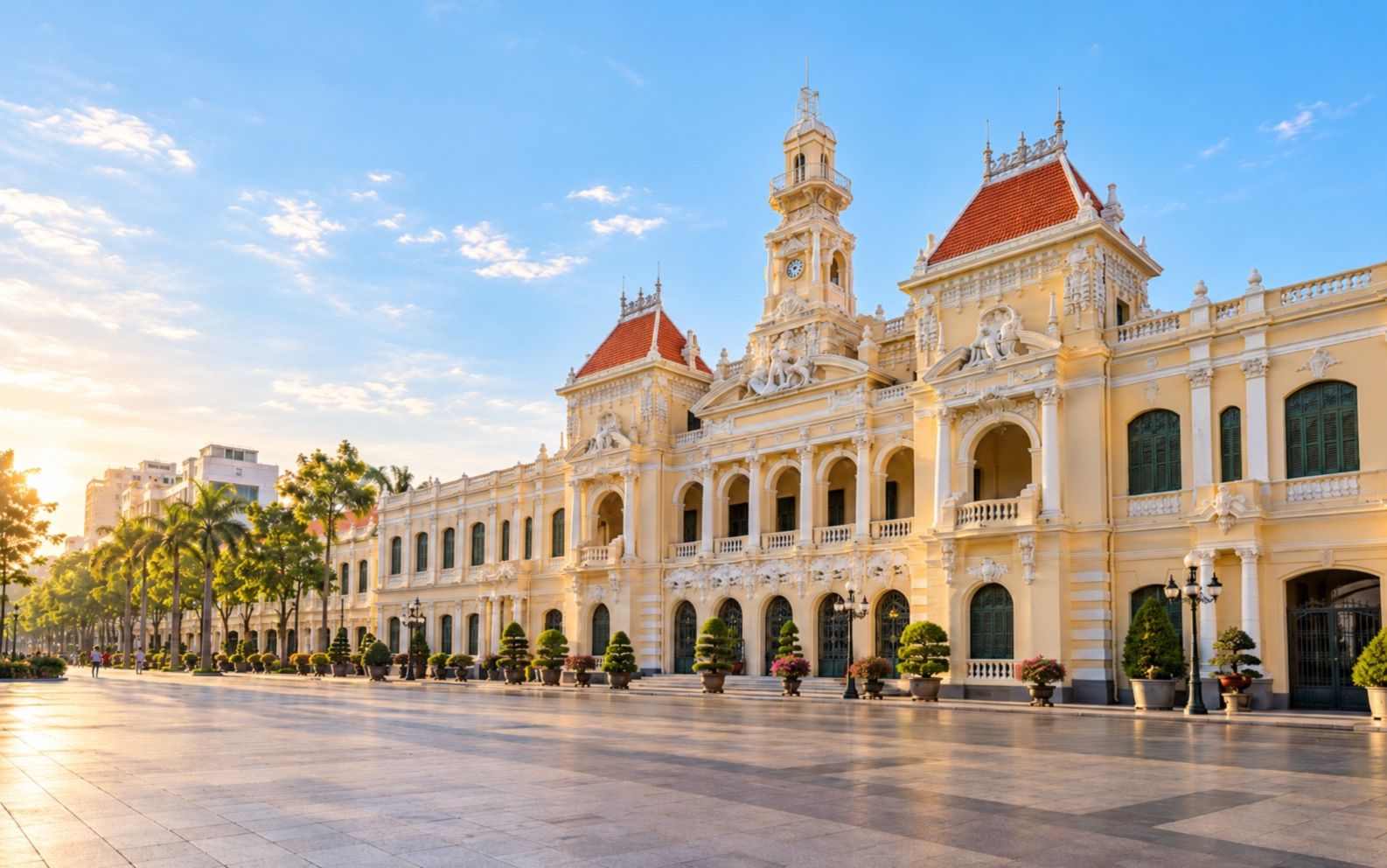 Ho Chi Minh City People's Committee building on Nguyen Hue boulevard (AI-generated illustration)