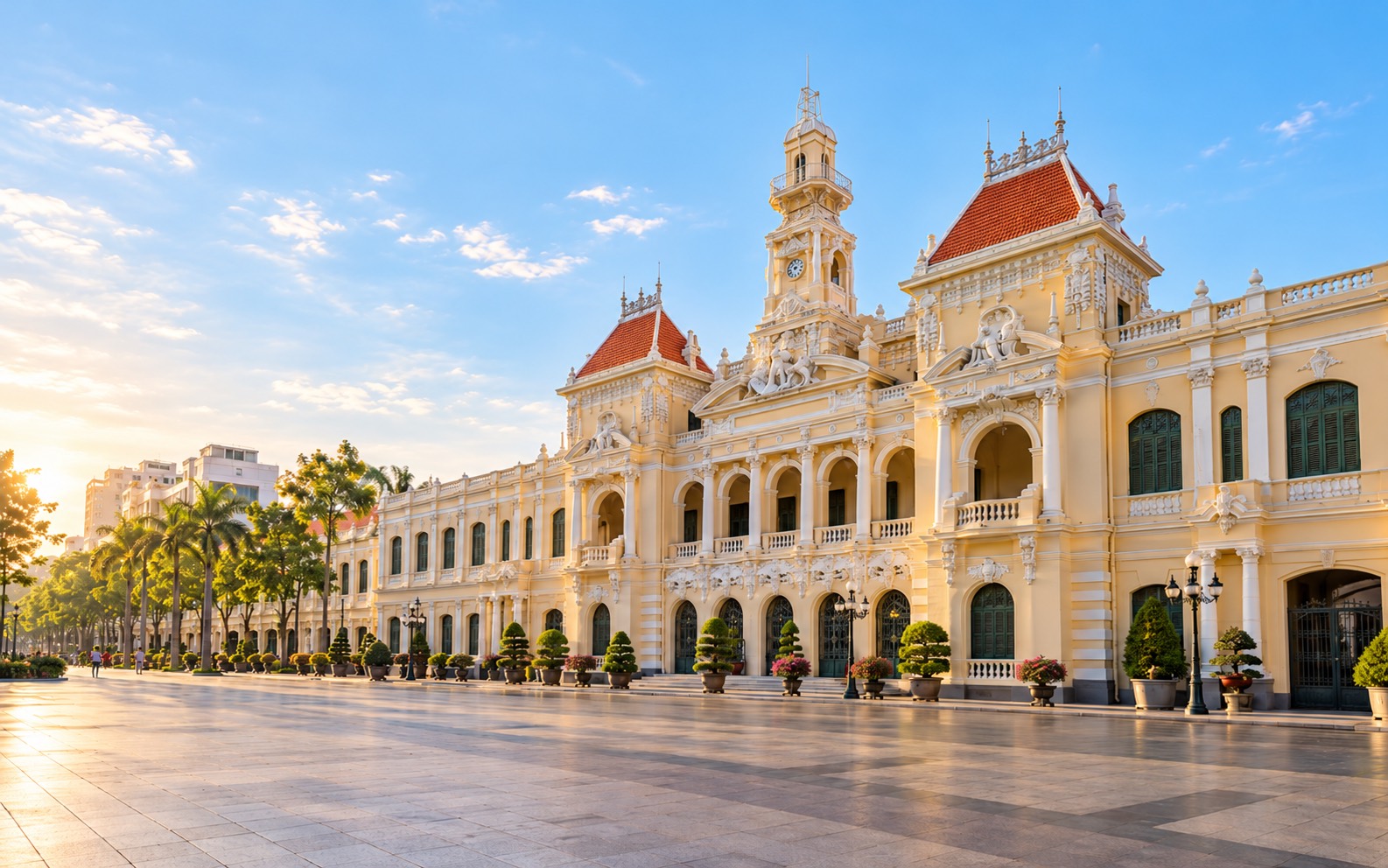 Ho Chi Minh City People's Committee building on Nguyen Hue boulevard (AI-generated illustration)