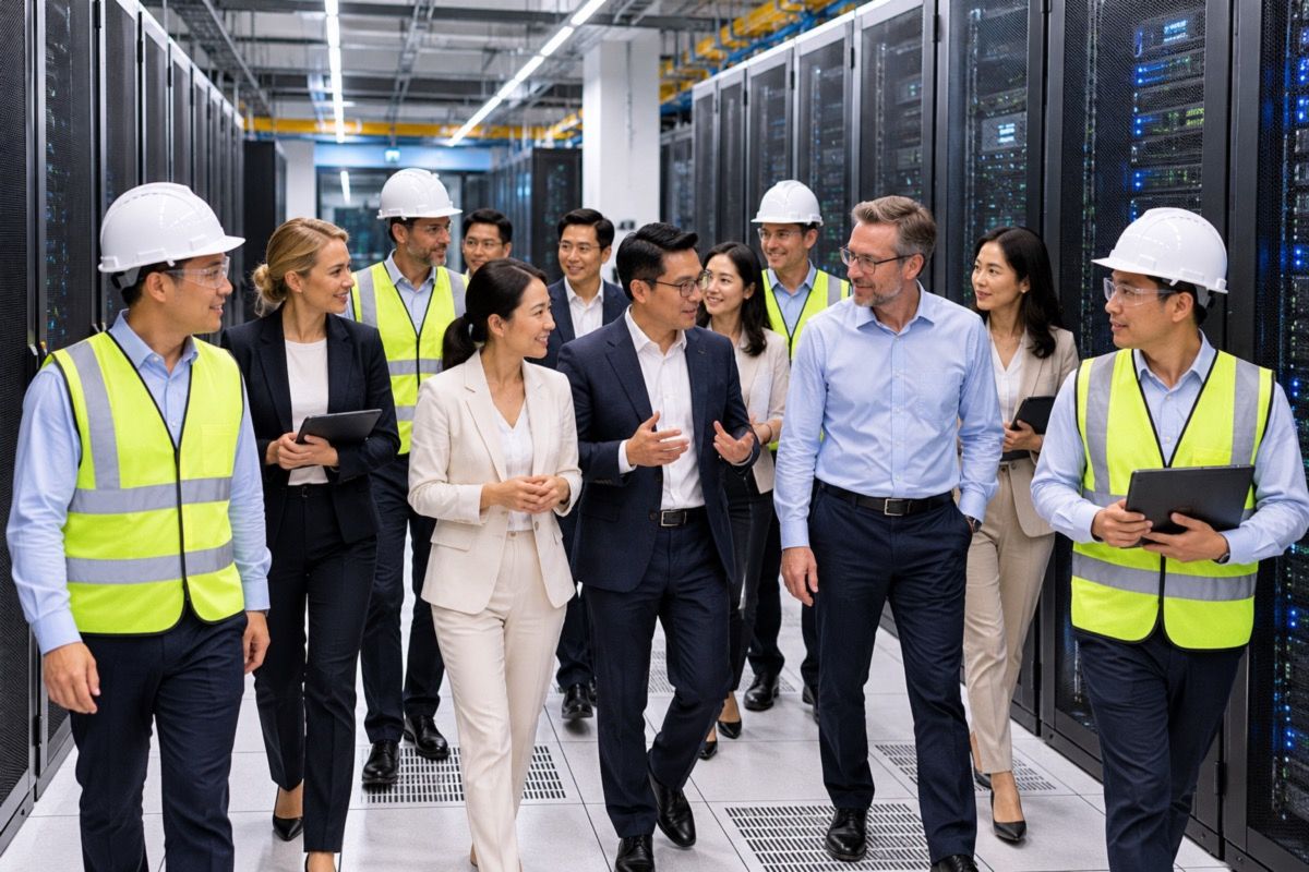 Team touring a data centre in Vietnam (AI-generated illustration)